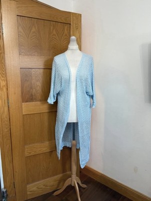 Made In Italy Moda Crochet Cardigan Colour Light Blue One Size 12-20