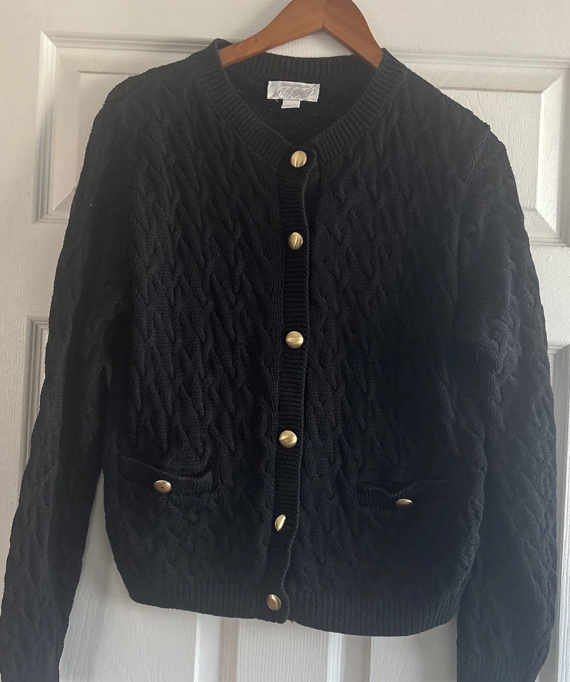 Lord & Taylor Vintage 100% Fine Cotton Cardigan Sweater Gold BottomsSize M - Image 2 of 4