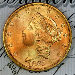 1865 S SUPERB GEM BU MS DOUBLE EAGLE GOLD G$20.00 FROM COLLECTION