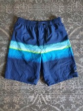 Boys Hurley multicolor blues striped lined drawstring swim trunks 14/16 UPF 50