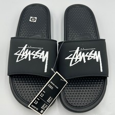 Nike Stussy Benassi Slides Mens 12 'Off Noir' White NEW CW2787-001 Sandals Black