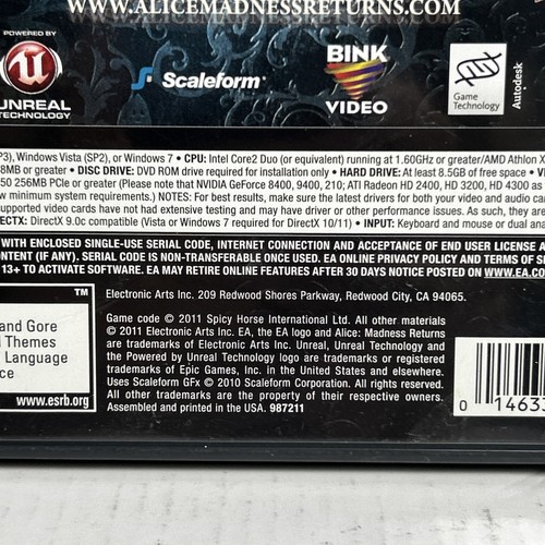 Videojuego Alice Madness Returns 2011 para PC incluye disco, estuche e inserto de papel - Imagen 4 de 9