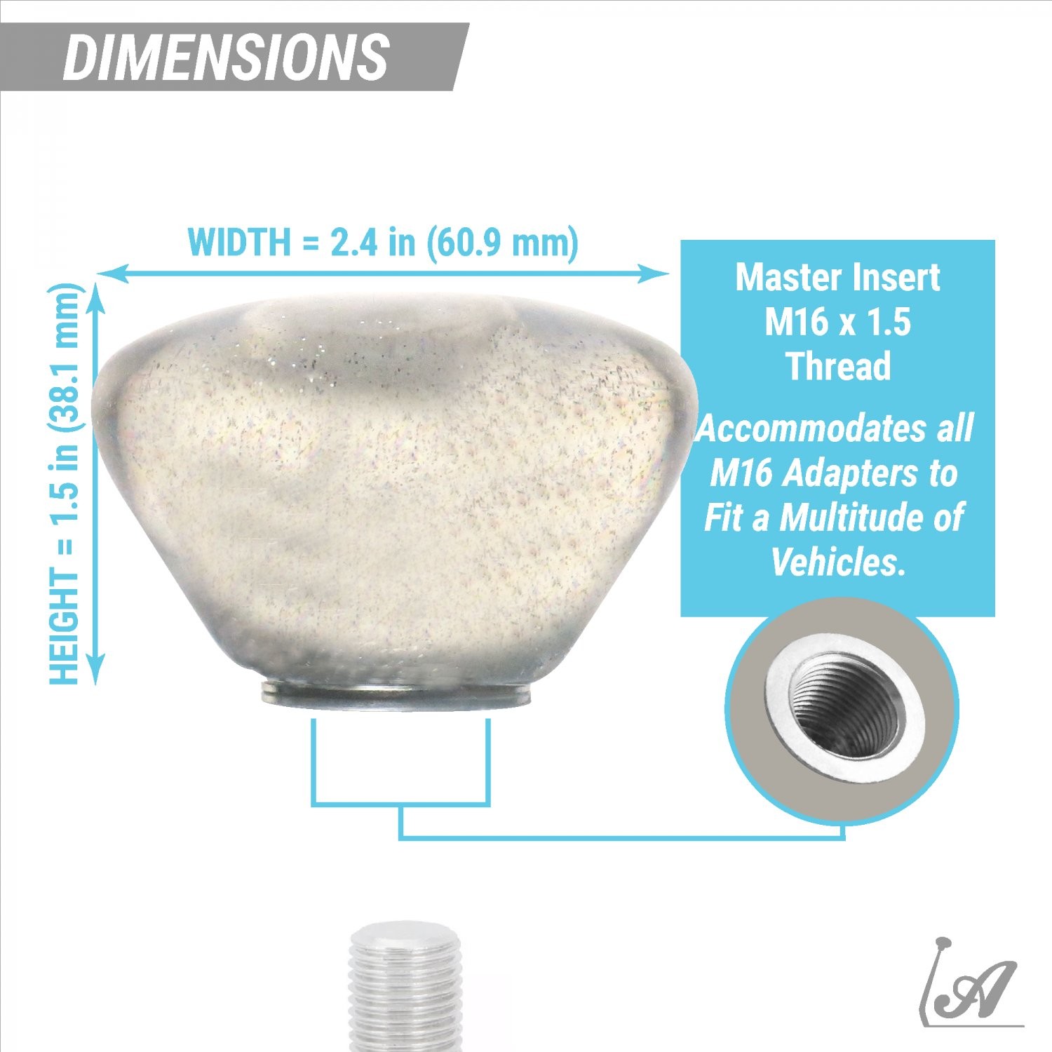 Pink Shift Pattern 45n Clear Retro Metal Flake Shift Knob w/ M16x1.5 Insert