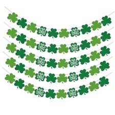 St Patricks Day Decorations - 5 Pack Shamrock Clover Garland Banner - Green-5