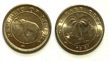 1941 LIBERIA 1/2 CENT ELEPHANT COIN,LOT OF 2 BU COINS,1st YEAR TYPE,FROM BAG