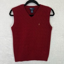 Polo Ralph Lauren Vest Big Boys L 16-18 Red Cable Knit Flesh Pony Classic Preppy