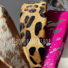 Genuine Cowhide Leather Headband  Leopard Print  One of a Kind