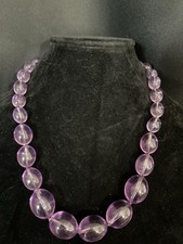 VTG 60s Mod Chunky Big Purple Clear Lucite Choker Necklace Graduated Beads 19"
