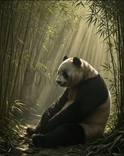 Giant Panda Bamboo Forest Sunbeams Serene Wildlife Art Print