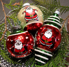 Set of Radko Shiny Brite Glass Christmas Ornaments Santa Claus