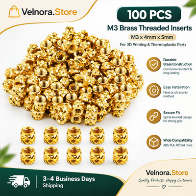 100 PCS M3 Threaded Insert x 4mm x 5mm Heat Set Inserts, 3D Printing Gold 