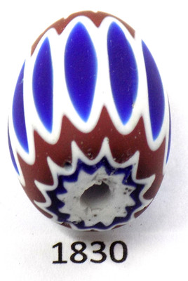 Small Oval Venetian Antique Chevron Trade Bead African 1830 Bg 89 Italian