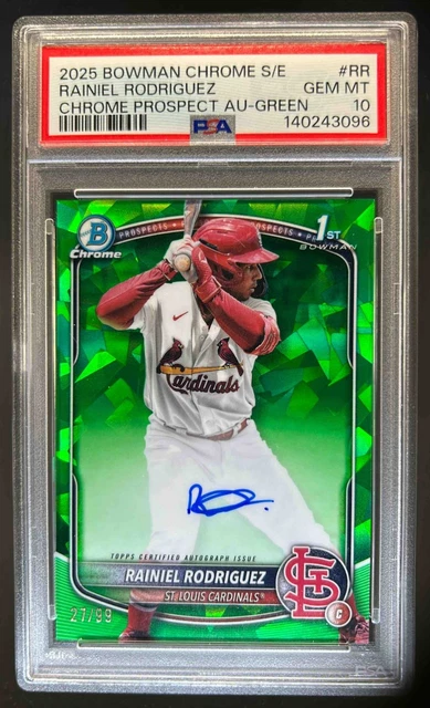 2025 Bowman Chrome Sapphire Rainiel Rodriguez Auto Green Refractor #/99 PSA 10