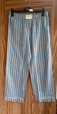 Ex-M&S Ladies NEW Poplin Striped Wide Leg 100% Cotton Pyjama Bottoms Size 6-22