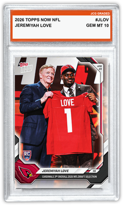 LOL 2026 Junior Mark Racer フォトカード Jeremiyah Love 2026 Topps Now NFL #JLOV Draft RC Graded Gem Mint