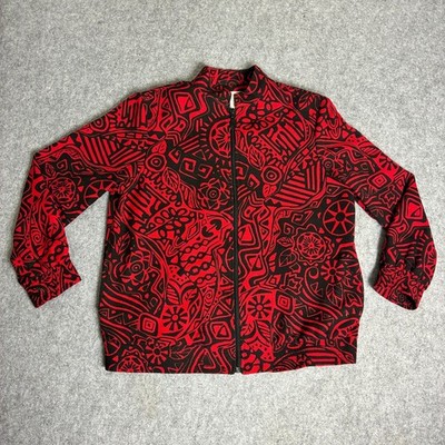 Drapers & Damons Size P8 Red Black Abstract Tribal Print Zip Up Jacket Womens
