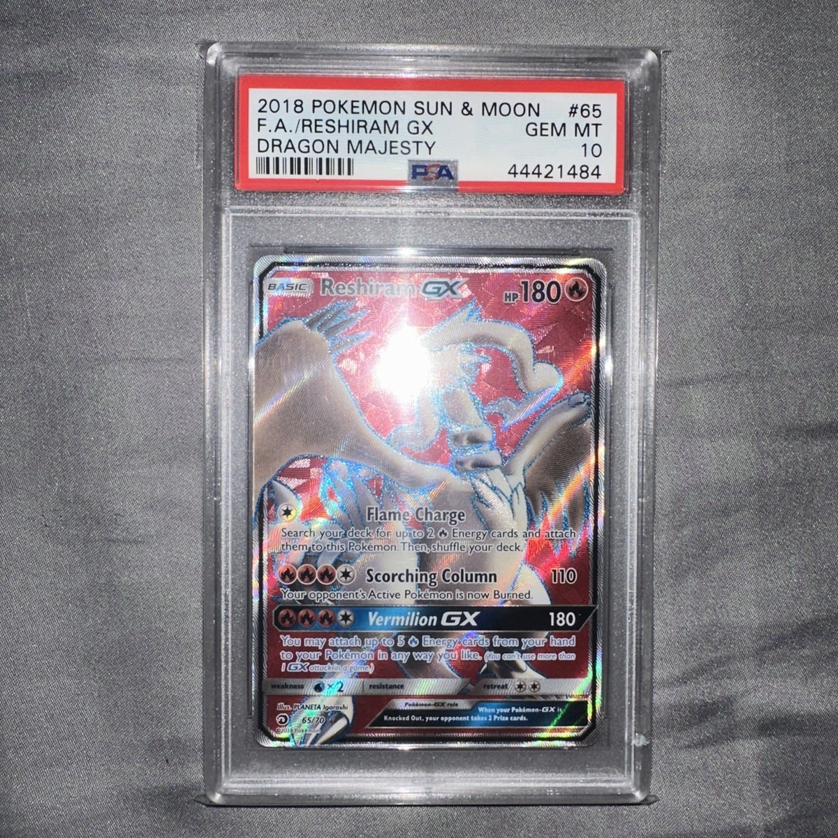 Reshiram GX (Full Art) 65/70 Dragon Majesty Full Art Holo! PSA 10