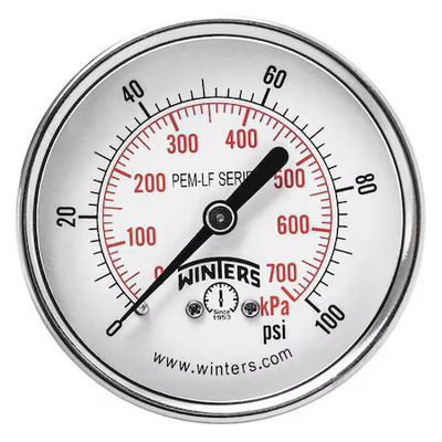 #ad Winters Pem1439lf Lead Free Pressure Gauge 0 To 100 Psi 2 1 2 In Dial 1 4 In $13.95