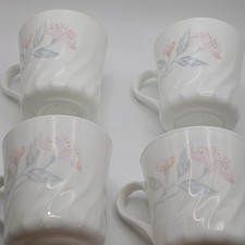 Vintage Corning Ware USA Floral Coffee Mugs Set of 4 Pink Blue Gray Flowers