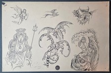 Vintage, 1984 Artist Unknown, Tattoo Flash Production Sheet, Shop Used.