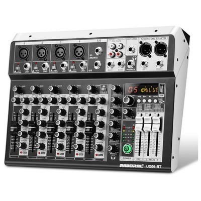 6 Channel Audio Interface Sound Board Mixing Console 16-Bit DSP DJ Mixer...