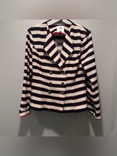 CAbi Navy, White  Red Striped Double-Breasted Textured Nautical Blazer Size 6