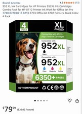 4pk 952XL BK/C/M/Y Ink Cartridges for HP OfficeJet 8710 8720 7740 8210 Sealed