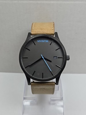 MVMT Classic Watch Gray Dial Tan Leather Date Quartz New Battery 45mm Mens