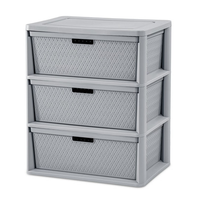 Sterilite Wide 3 Drawer Tower, Plastic Storage Organizer with Removable