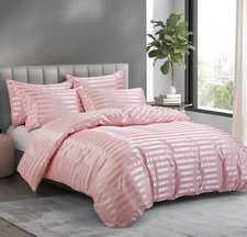 5 Pieces Satin Striped Duvet Cover King Size Set, Luxury Silky Like Blush Pin...