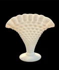 Vintage Fenton Hobnail White Milk Glass Fan Vase 4" Ruffled Crimped Rim