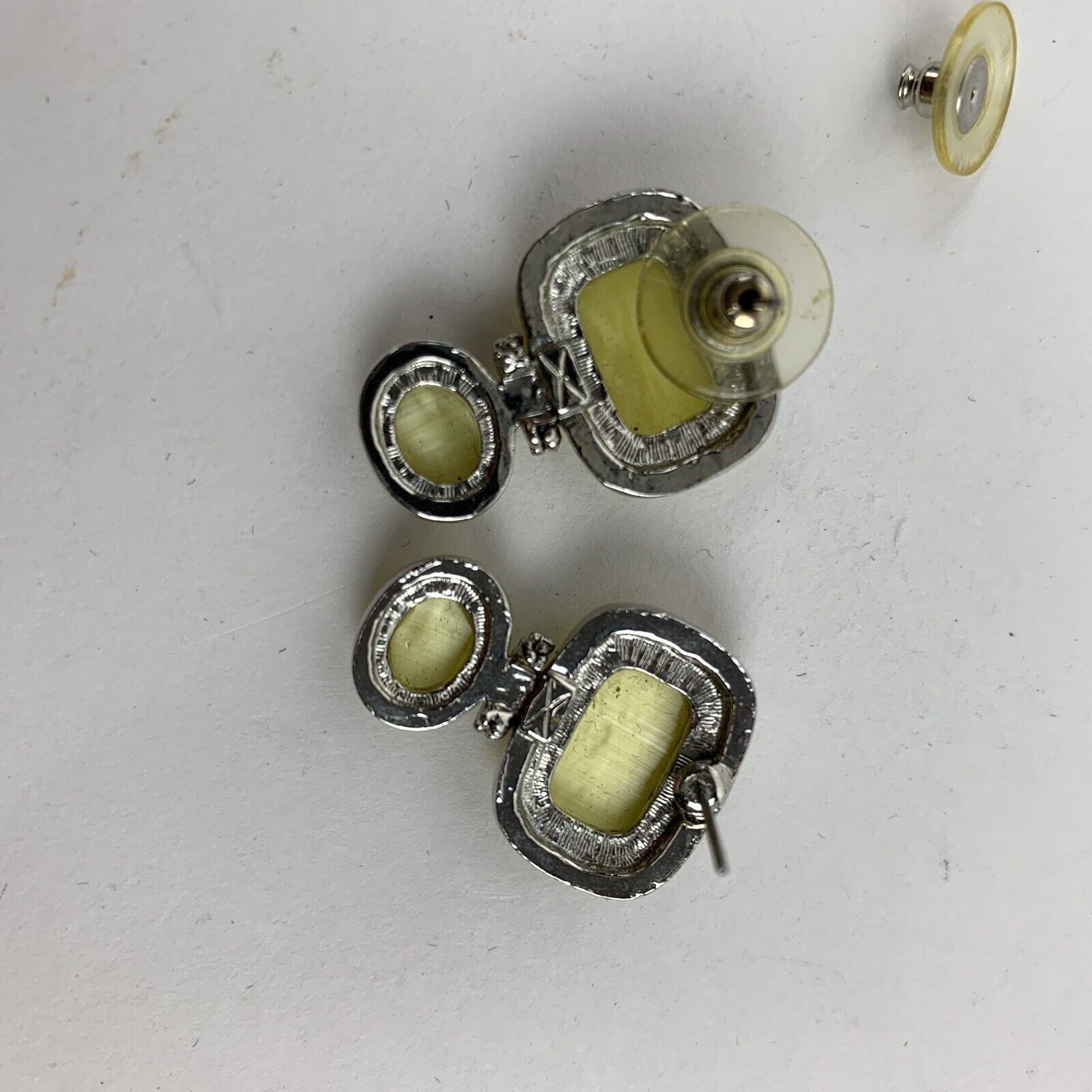 Yellow Catseye Rectangular Earrings Two Tone Gold… - image 7