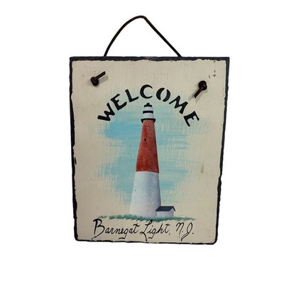 Painted Slate Wall Hanging ''Welcome Barnegat Light, NJ'' Lighthouse 10'' x 8''