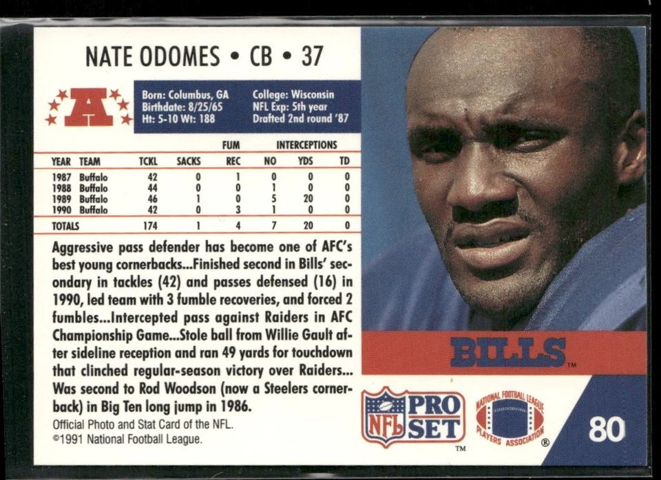 1991 Pro Set Nate Odomes Auto Buffalo Bills #80 - Image 2 of 2