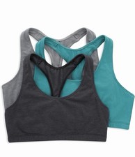 Hanes Women's Cotton Racerback Sports Bralette, Low Impact, 3-Pack Large