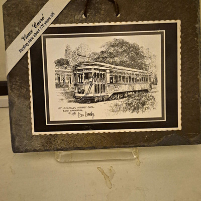 Historic New Orleans LA Roofing Slate Souvenir St. Charles Streetcar Print