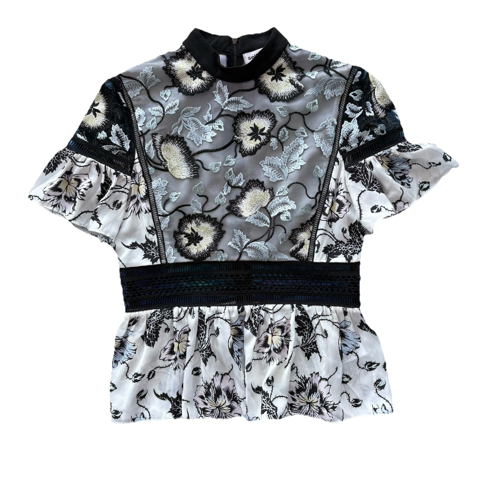 Self Portrait Size 6 Classic Structure Patterned Lace Blouse Women’s