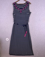 Talbots Dress Women 2X Petite Navy White Stripe Embroidered Tassel Belt Nautical