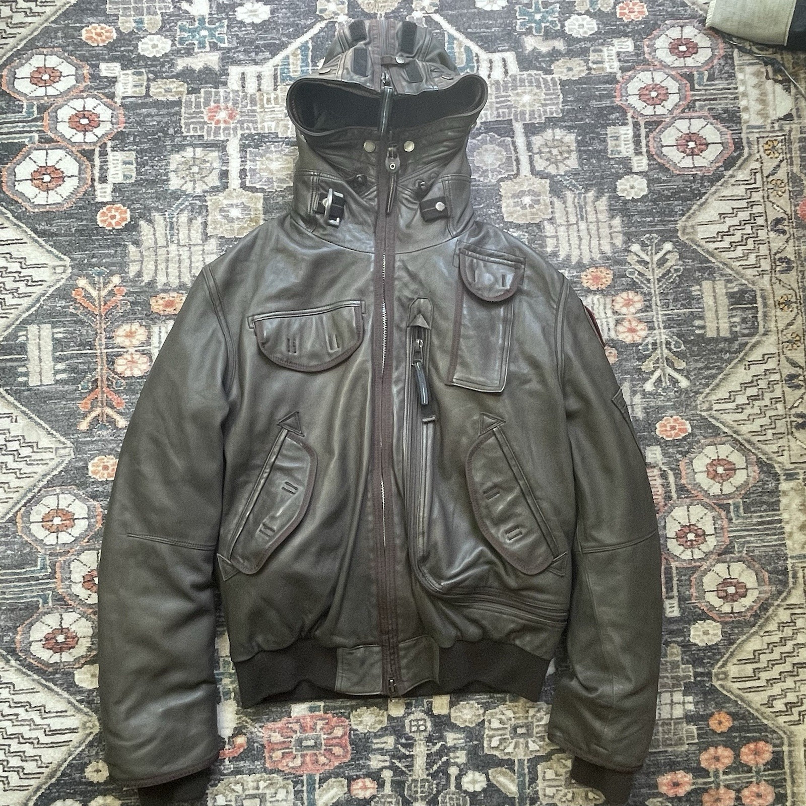 PARAJUMPERS Leather Gobi Jacket Brown Mens Medium 061142