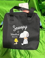 Peanuts Snoopy Insulated Lunch Bag Wire Mesh Pocket Black New