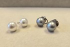 Vintage 925 Sterling Silver 11mm White Gray Pearl Button Stud Earrings 2 Pairs — photo 1