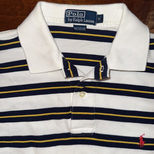 Polo Ralph Lauren Men’s Polo Rugby Stripe Shirt Medium White/Blue/Yellow - Picture 2 of 7