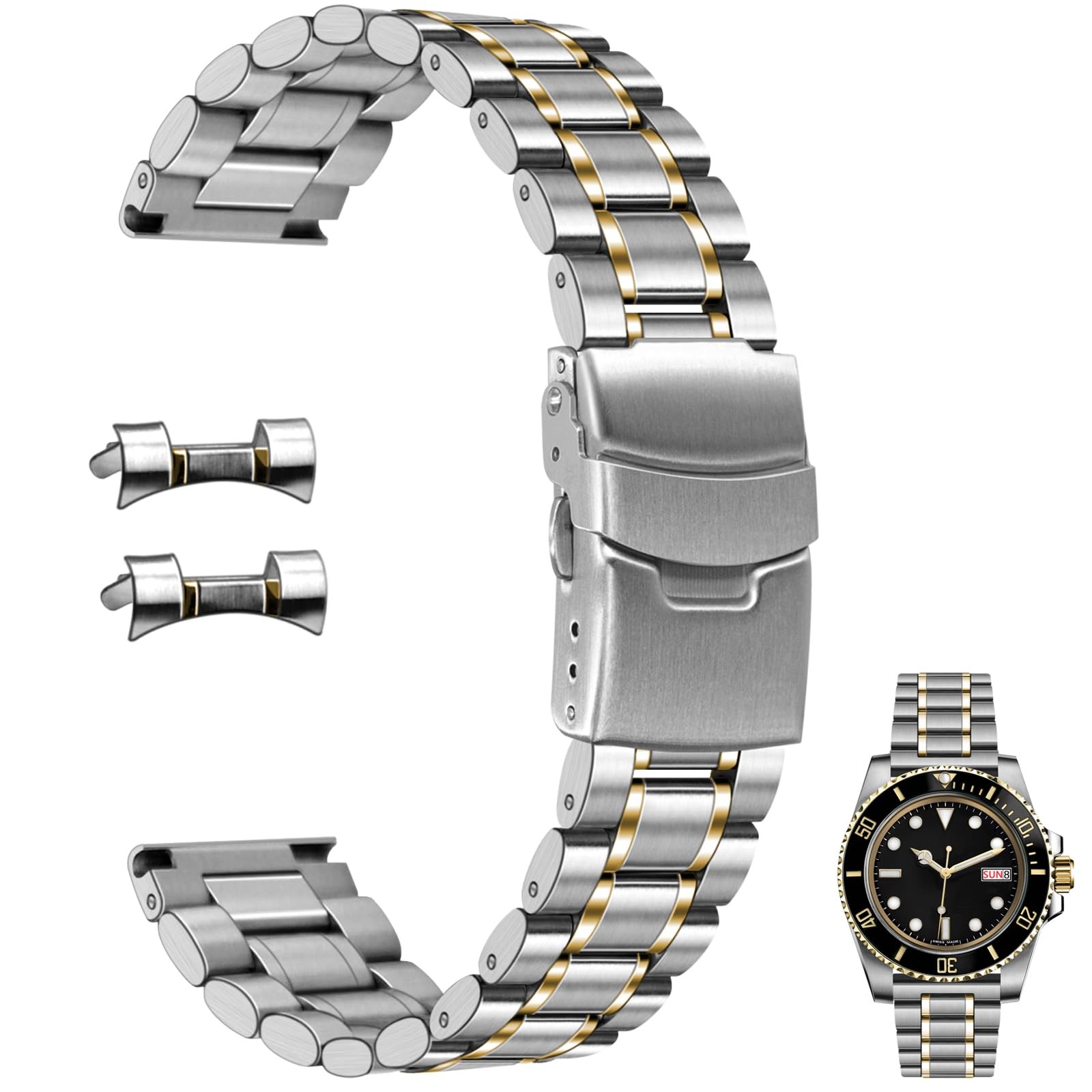Bracelet montre acier inoxydable 22mm pour costume et sport chic