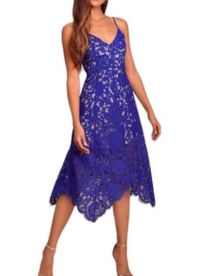Lulus One Wish Royal Blue Lace Midi Dress Womens Small Cocktail Formal