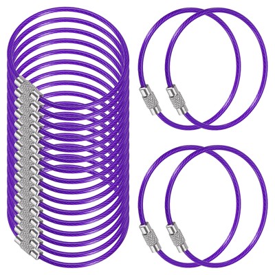 5.9 Inch Wire Keychain Cable, 20 Pack Key Ring Loop, Purple