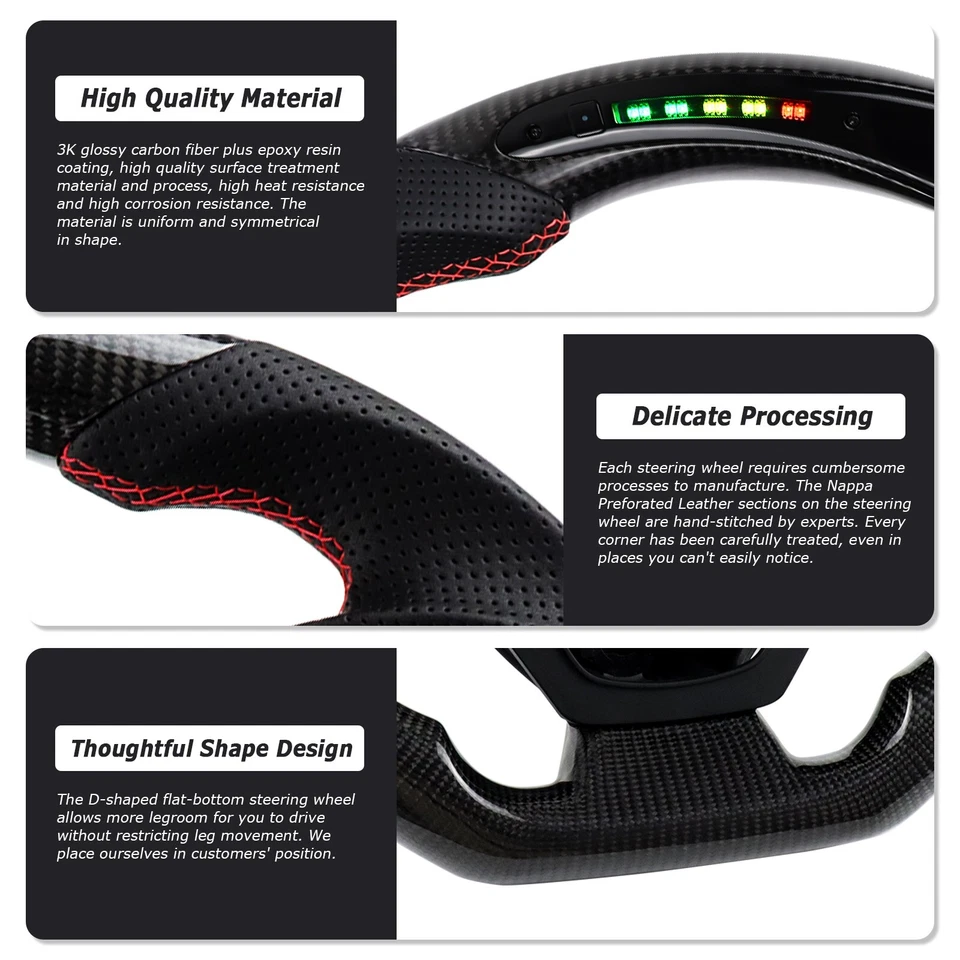 Volante LED de fibra de carbono LOSCHEN para Chevrolet Camaro 2016-2020 Foto 3 de 4