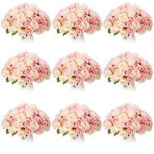 Jexine, 10 Bouquets Artificial Rose Flowers, 120 Pcs, Pink and White, Silk, D...