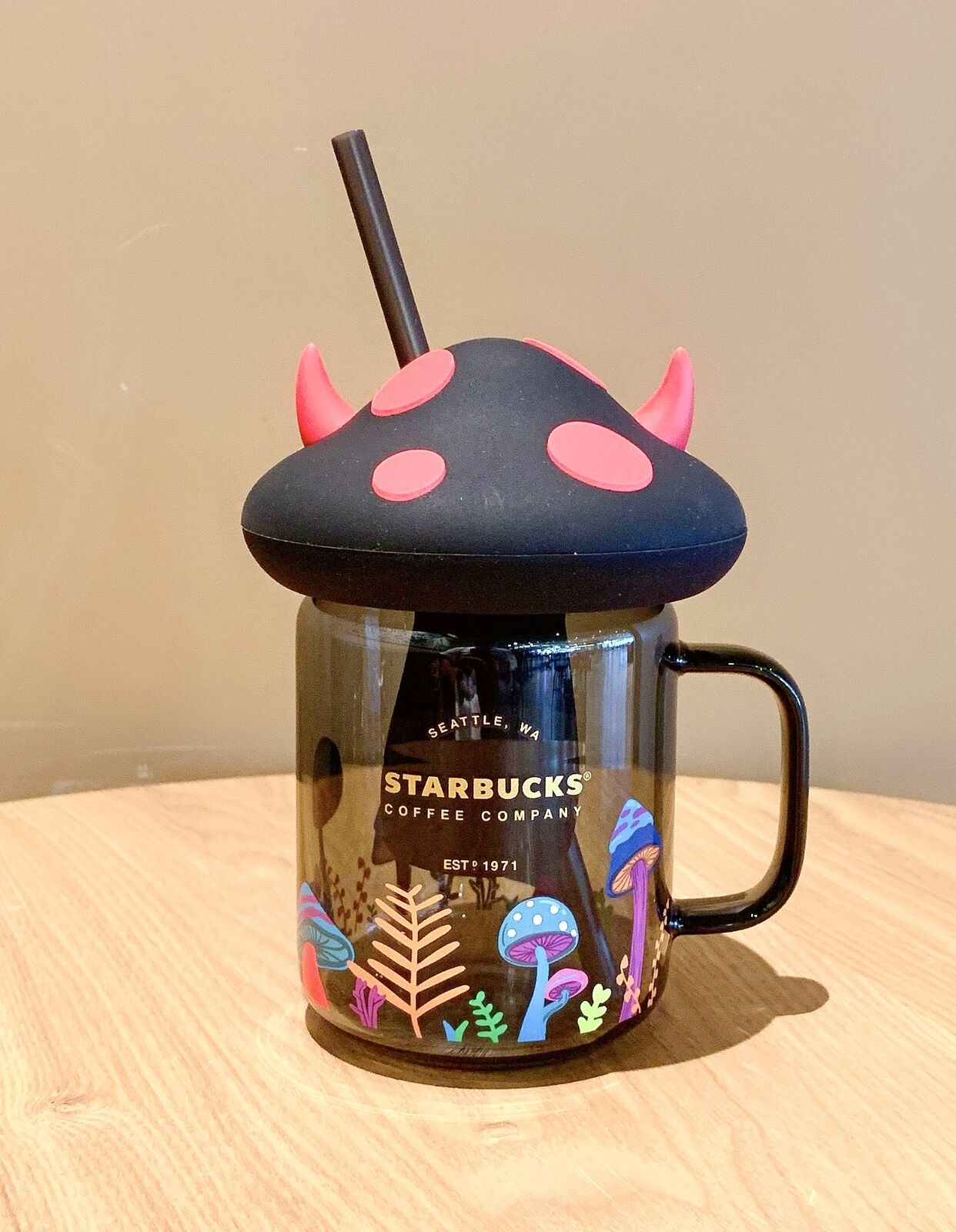 Starbucks Halloween Devil Horn Black Mushroom Glass Mug