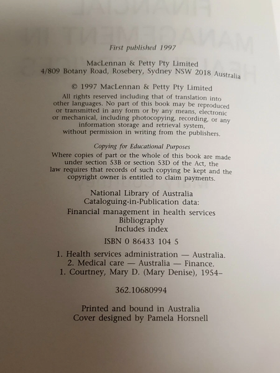 Financial Management in Health Services by Mary Courtney