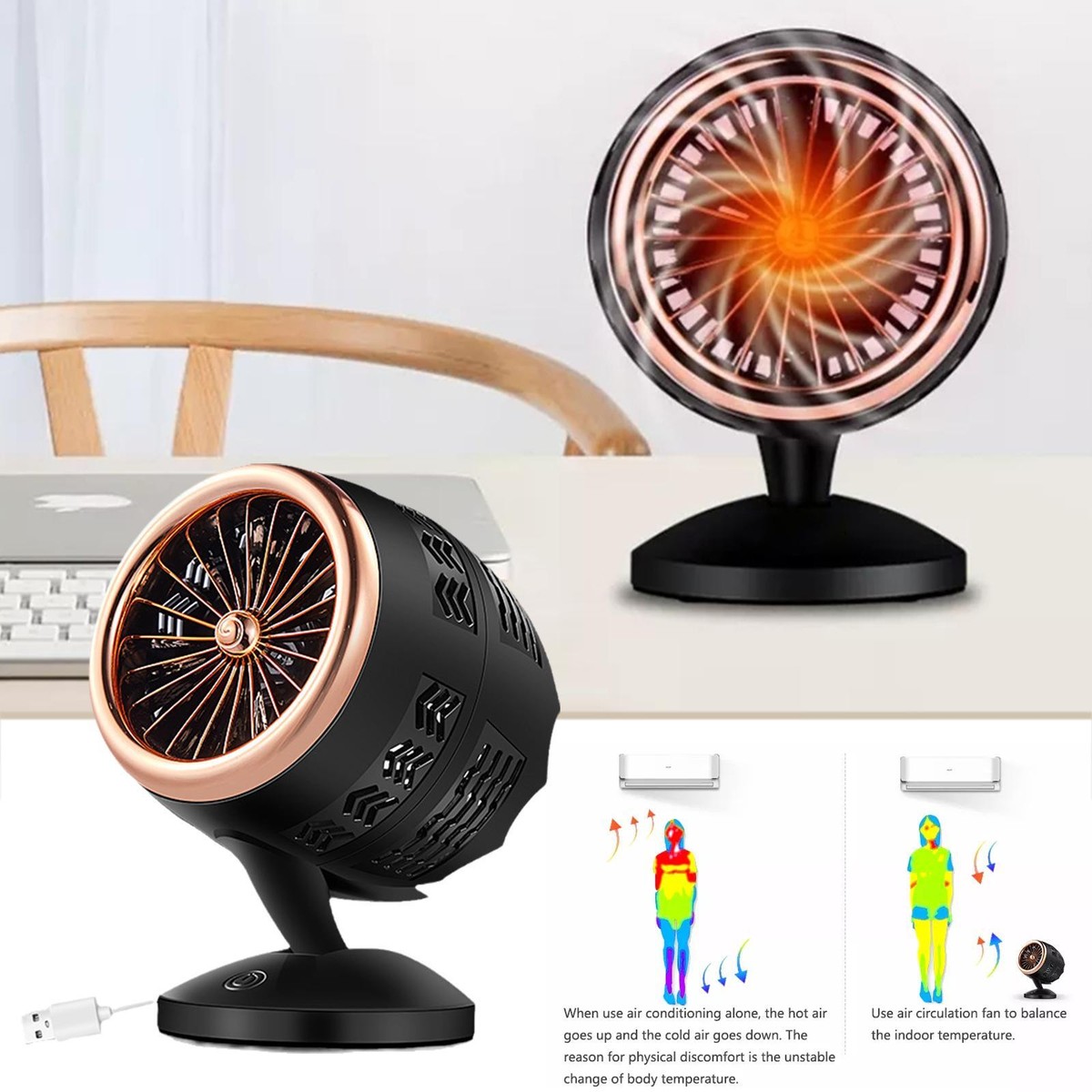 350W Space USB Powered Heater Fan Portable Fan Fast Heating Thermostat Home  US | eBay